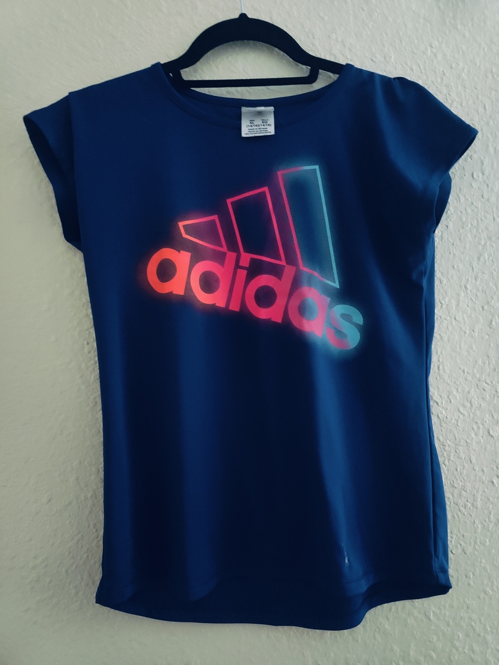 adidas Navy Blue Short Sleeve Tee with Neon Logo